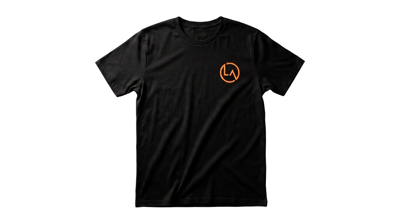 Deep black Active Cotton short-sleeve t-shirt with neon orange Lock Apparel logo