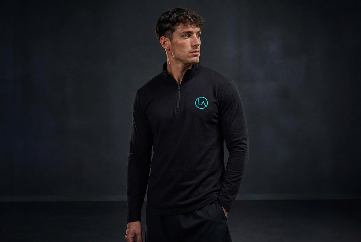 Athlete recovering after training in a dry Active Cotton long-sleeve quarter-zip